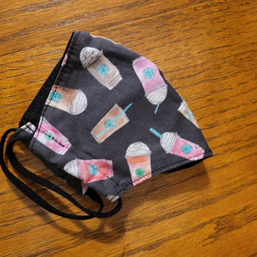 Kids Black Face Mask with Colorful Drink Print